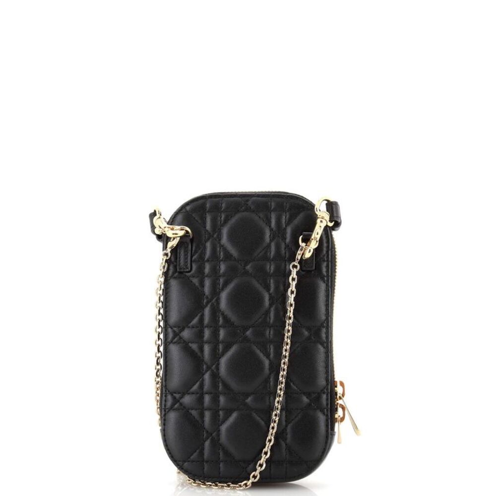 Christian Dior Lady Dior Phone Holder on Chain Cannage Quilt Lambskin Black - Picture 3 of 6
